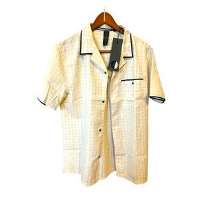 Soul Star England Short Sleeve Button Down Shirt Ecru Black Trim Large